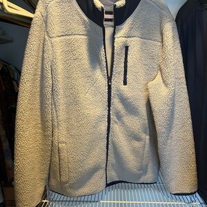 Cream Sherpa Fleece Jacket with Navy Accents